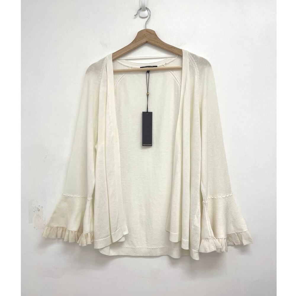 NWT Kobi Halperin Jade Ruffle Trim Bell Sleeve Open Cardigan Linen Silk - Large